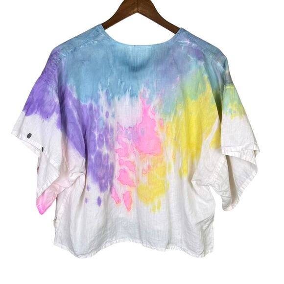Gene Ewing Bright Tie Dye Linen Cotton Blend Oversized Top Beach Swim Coverup - Picture 9 of 12